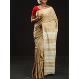 Handwoven pure Tussar silk saree with different color options - Beige with offwhite - Tussar Silk Sarees