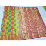 Kanchipuram multicolor high tissue handwoven checks saree - Kanchipuram silk saree