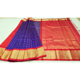 Kuppadam blue with red handwoven silk saree - Kuppadam Silk Sarees