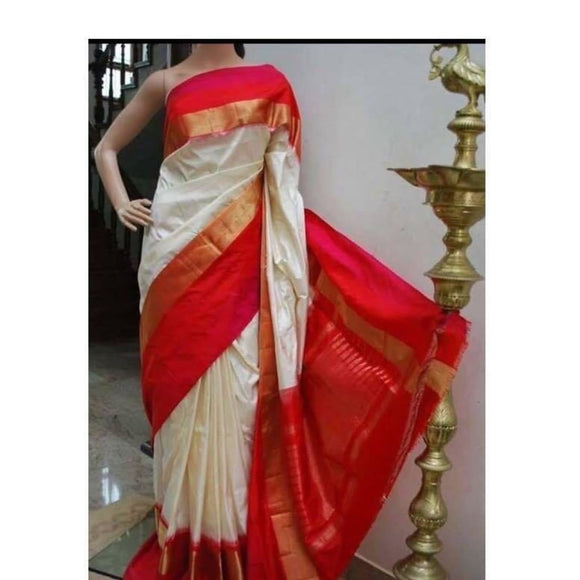 Pochampally ikkat off white with pink handwoven pure silk saree - Pochampally Ikkat Silk Sarees