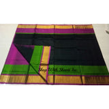 Uppada black with purple and green handwoven silk saree with special border - Uppada special border silk saree