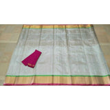 Uppada silver with pink and green zari border handwoven full tissue saree - Uppada Tissue Saree