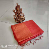 Handwoven pure Tussar Munga silk saree in brick color - Tussar Munga Silk saree
