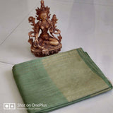 Handwoven pure Tussar Munga silk saree in moss green color - Tussar Munga Silk saree