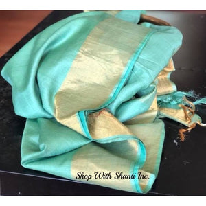 Handwoven pure Tussar Munga silk saree in sea green color - Tussar Munga Silk saree