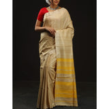 Handwoven pure Tussar silk saree with different color options - Beige with yellow - Tussar Silk Sarees
