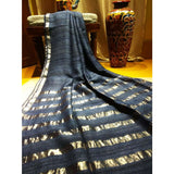 Handwoven pure Tussar silk saree with different color options - Greyish Black - Tussar Silk Sarees