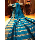 Handwoven pure Tussar silk saree with different color options - Sky blue - Tussar Silk Sarees