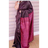 Handwoven pure Tussar silk saree with ghicha pallu in burgundy and pink color - Tussar Silk Sarees