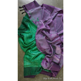 Handwoven pure Tussar silk saree with ghicha pallu in purple and green color - Tussar Silk Sarees