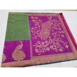 Kanchipuram multi color handwoven pure silk saree with peacock design - Kanchipuram silk saree