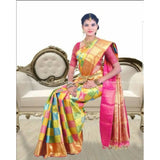 Kanchipuram multicolor high tissue handwoven checks saree - Kanchipuram silk saree