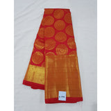 Kanchipuram red handwoven pure silk saree with big golden zari border and zari designed pallu - Kanchipuram silk saree