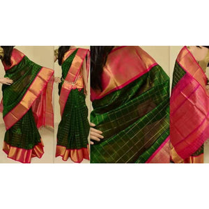 Kuppadam dark green with pink handwoven silk saree - Kuppadam Silk Sarees