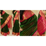 Kuppadam dark green with pink handwoven silk saree - Kuppadam Silk Sarees