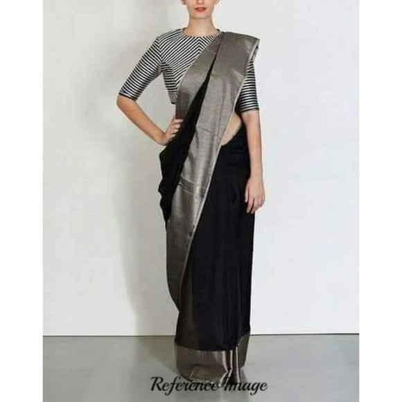 In a gorgeou black & silver color saree with green color border, full  sleeve blouse design and… | Saree blouse designs, Trendy blouse designs,  Netted blouse designs