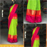 Pochampally ikkat green and pink small checks handwoven pure silk saree - Pochampally Ikkat Silk Sarees