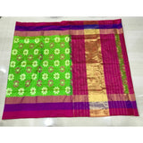 Pochampally ikkat parrot green with pink and purple handwoven pure silk saree - Pochampally Ikkat Silk Sarees