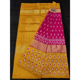 Pochampally ikkat pink with mustard yellow handwoven pure silk saree with buttis - Pochampally Ikkat Silk Sarees