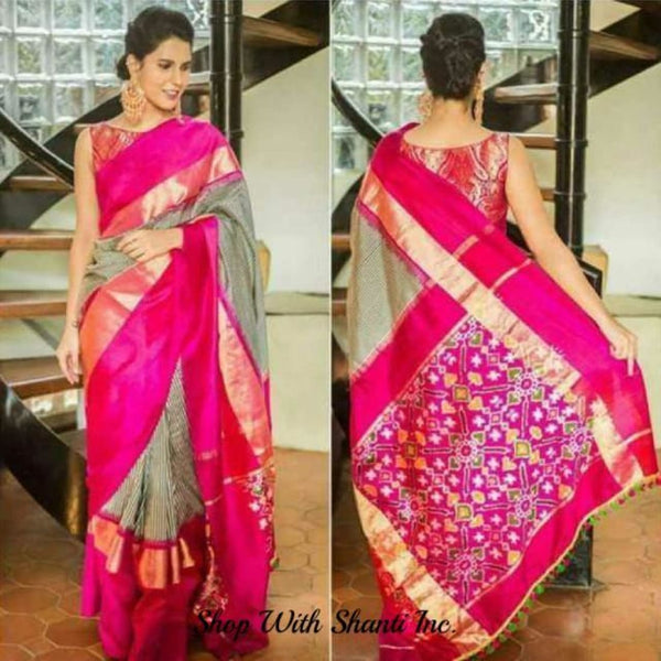 Dark ash color saree with embroidery design - Sri Kumaran Stores