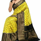 Pochampally ikkat yellow with black handwoven pure silk saree - Pochampally Ikkat Silk Sarees