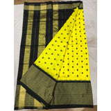 Pochampally ikkat yellow with black handwoven pure silk saree - Pochampally Ikkat Silk Sarees