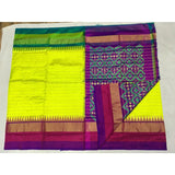 Pochampally ikkat yellow with multi color border handwoven pure silk saree - Pochampally Ikkat Silk Sarees