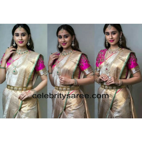 Buy Elegant Pink Linen Silk Embroidery Saree With Silver Border Online in  India - Etsy