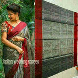 Uppada dark gray with maroon handwoven full tissue saree - Uppada Tissue Saree