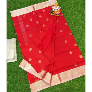 Uppada handwoven red pure silk saree with coin butta work - Uppada silk saree with butti work