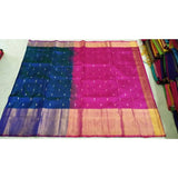 Uppada handwoven royal blue with pink pure silk saree with butti work - Uppada silk saree with butti work
