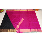 Uppada pink with black half and half handwoven pure silk saree - Uppada Half and Half Silk Sarees