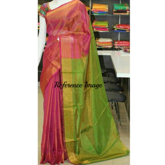 Uppada pink with green handwoven full tissue saree - Uppada Tissue Saree