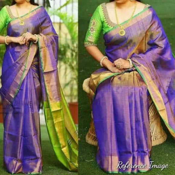Uppada purple with green handwoven full tissue saree - Uppada Tissue Saree